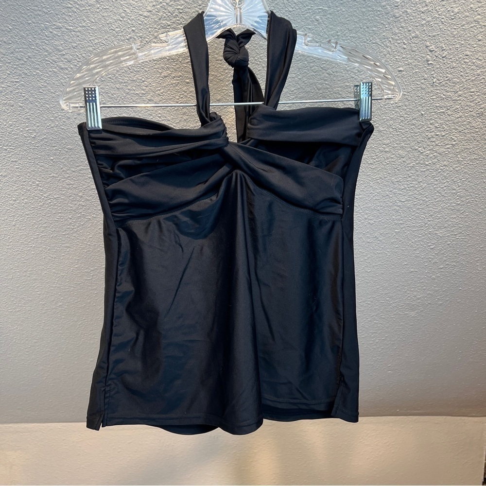 ISLAND ESCAPE Black Swim Top with Neck Tie. Size 10